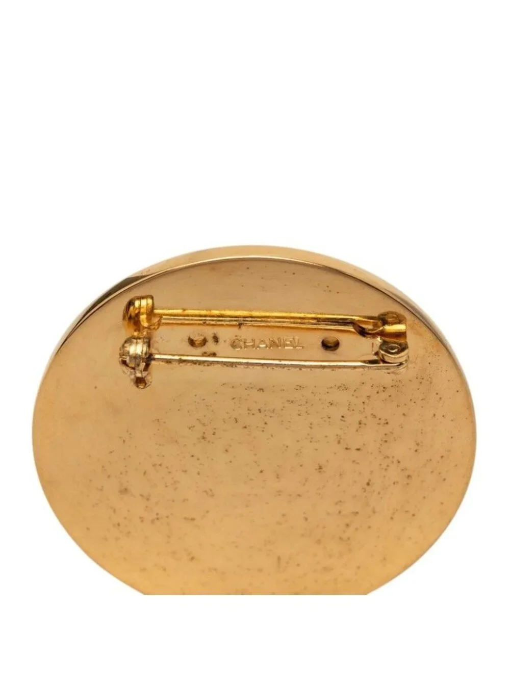 Chanel CC Logo 31 Rue Cambon le Round Brooch Gold Red Plated